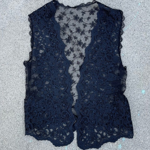 Vintage lace sheer vest preloved XS made in USA open front boho peasant festival - Picture 6 of 6